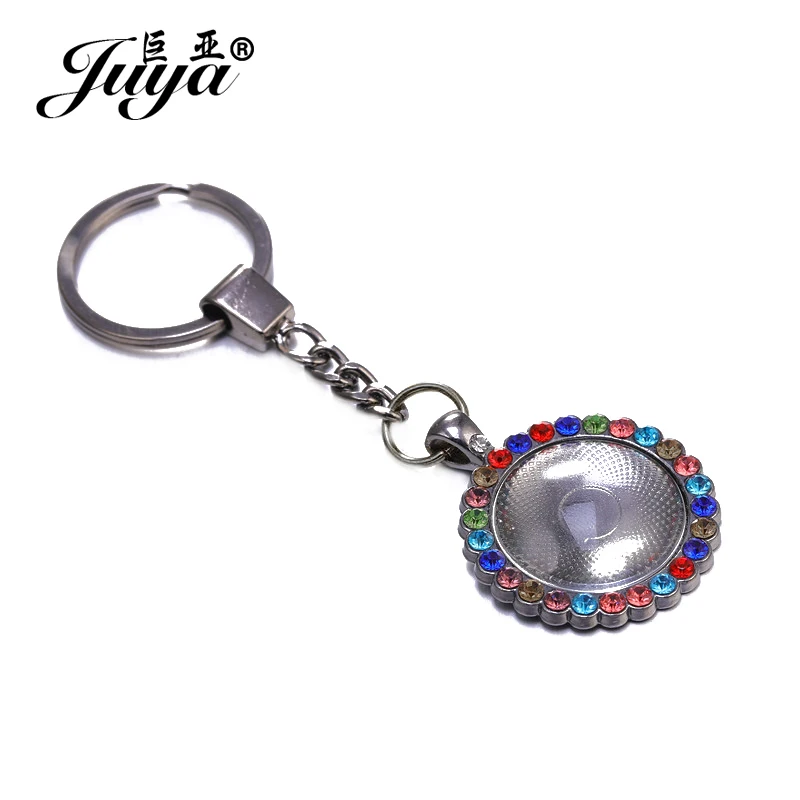 Base de cabujón de circón para llavero, ajuste de Base de cristal de 25mm para llavero de Metal, artesanía, accesorios para fabricación de joyas DIY, 2 unids/lote