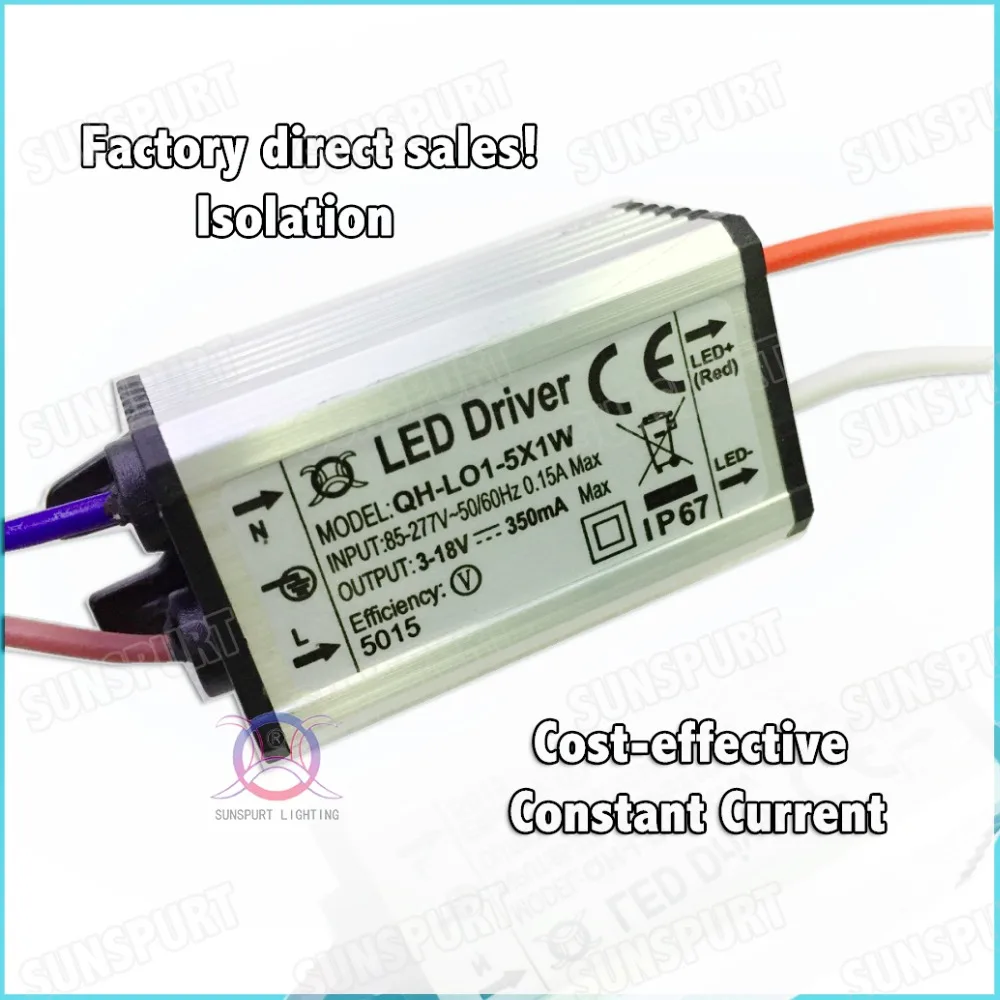 5Pcs Waterproof IP67 Isolation 5W AC85-277V LED Driver 1-5x1W 300MA DC2-17V Constant Current LED Power Panel light Free Shipping