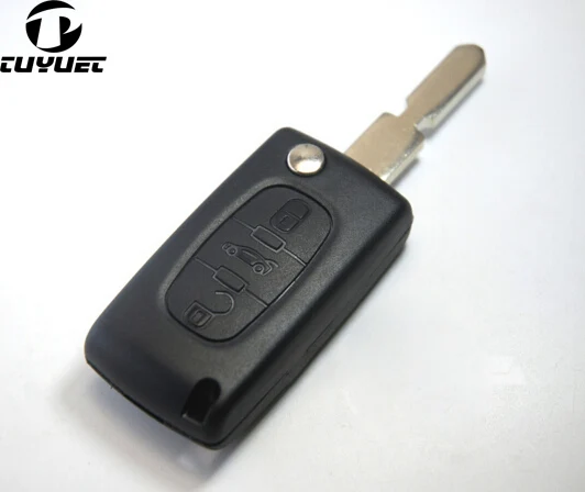 3 buttons blank flip folding remote key shell Case for Peugeot 406 with battery holder