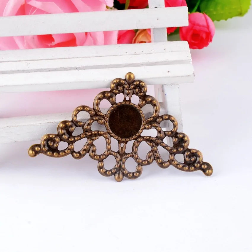 MIAOCHI 5Pcs Antique Bronze Filigree Cabochon Setting Embellishments Connectors Decoration DIY 7.9x4.6cm F0426