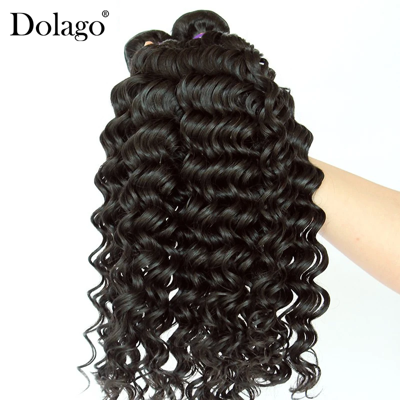 Extensiones de cabello humano virgen brasileño, mechones de ondas profundas con cierre, 3 y 4, productos Dolago