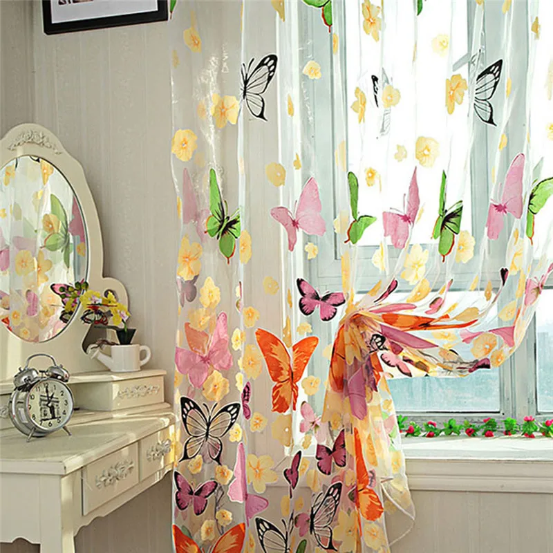 Modern Curtain For Living Room Butterfly Tulle Window Screens Sheer Voile Door Curtains Drape Panel Or Scarf Assorted Curtain