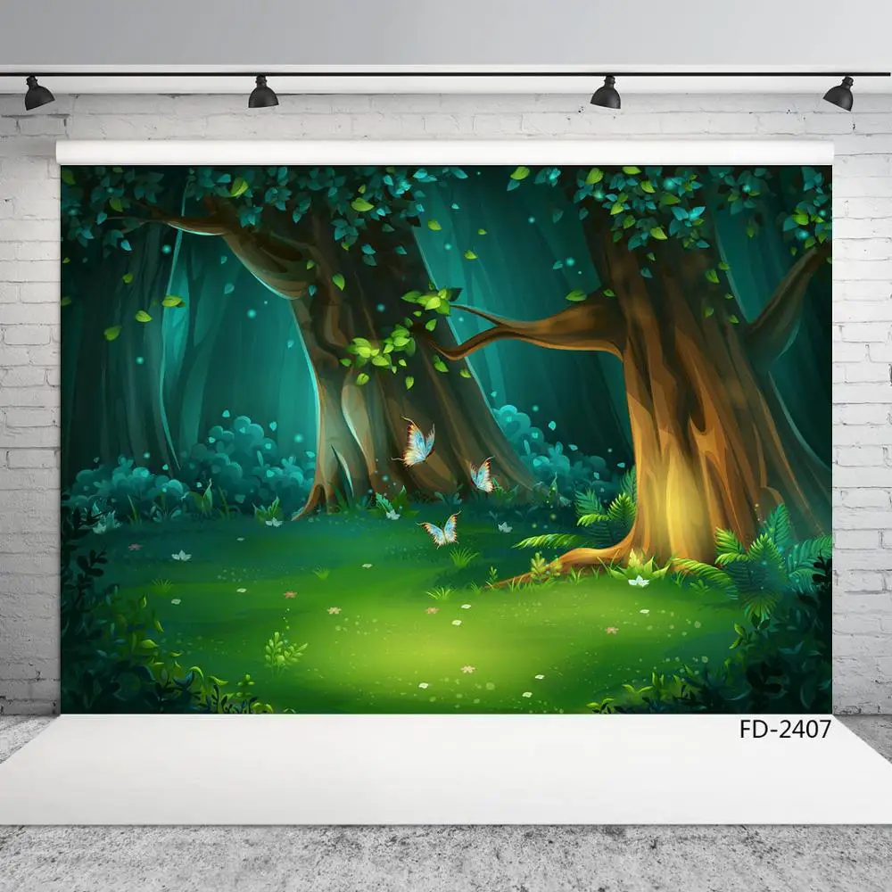 Forest Butterfly Light Photographic Backgrounds Vinyl Cloth Photo Shootings Backdrops for Baby Children Birthday Party Photo