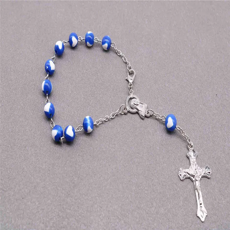 

8mm Love Beads Cross Rosary Bracelet, Christ Jesus Cross Bracelet. Maria Center and Jesus Cross Pendant.