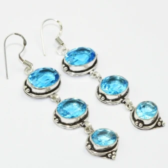 Blue Topas   , 72 mm, Silver Overlay on Copper Earrings, E1503