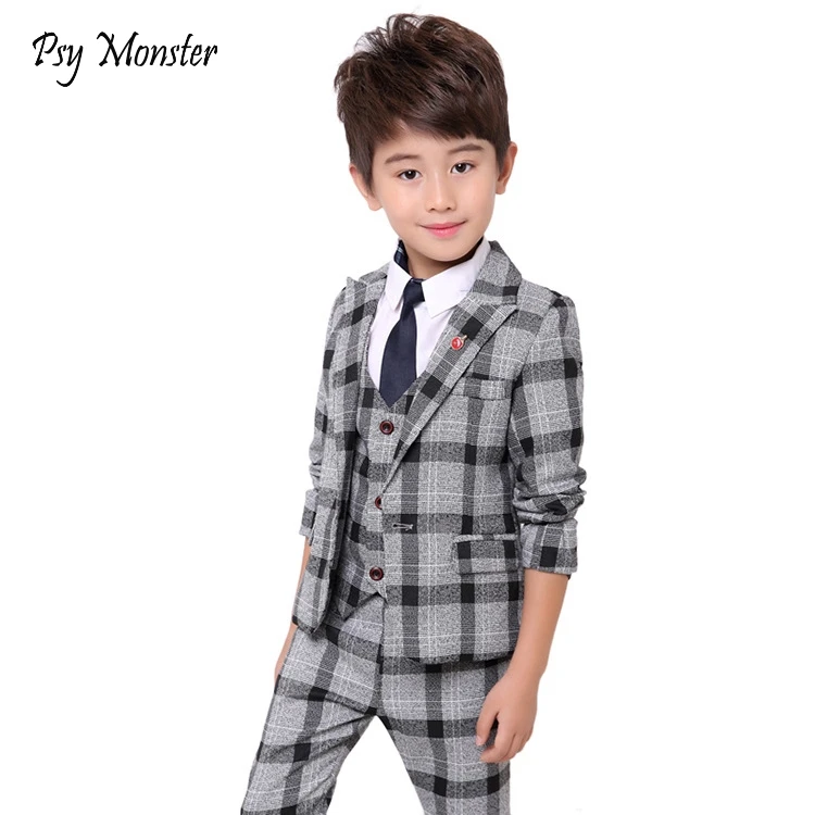 

Boys Plaid suit for wedding kids Formal Blazer Vest Shirt Pants Tie 5Pcs costume enfant garcon mariage jogging garcon tuxedo N51