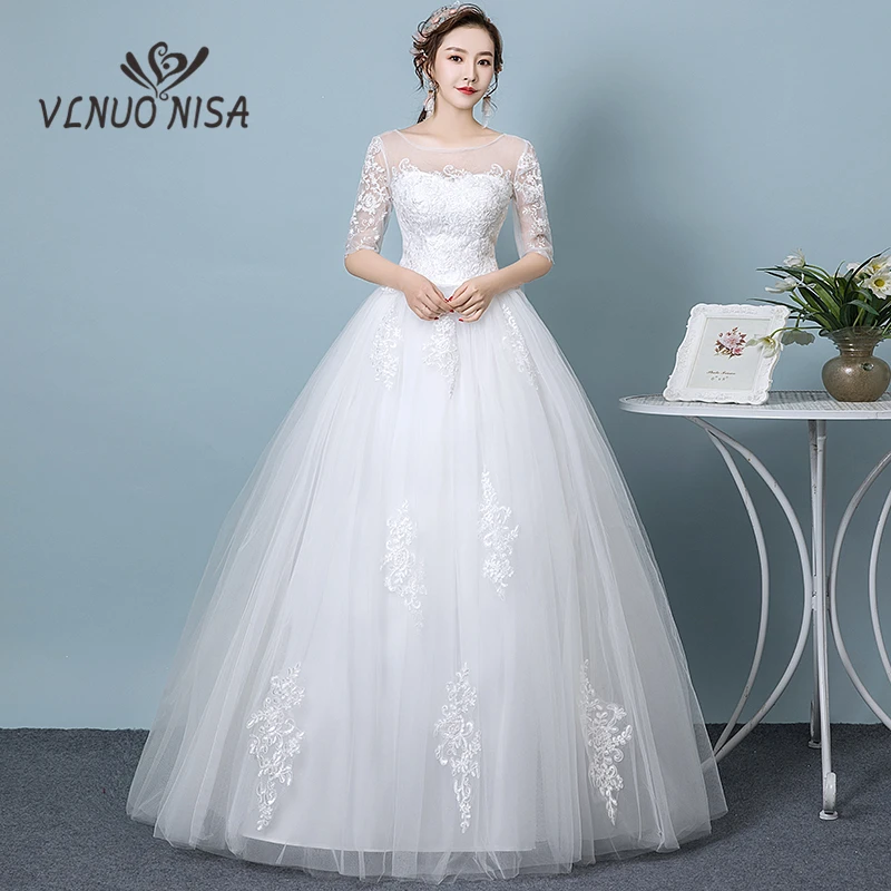 

Hot Sale Elegant Lace Wedding Dress Half Sleeve Appliques Backless Plus Size Custom Made Cheap Bridal Gown Vestidos De Noiva