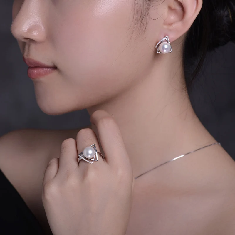 Sinya 925 Sterling Silver 9-10mm Natural Freshwater Pearl Fine Jewelry Wedding Brand Engagement Ring for Women Lover