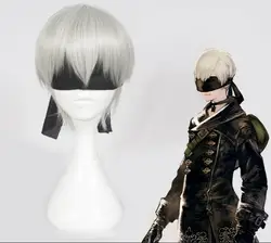 YoRHa No. 9 Model Silver Wig NieR:Automata 9S Cosplay Wig  with Black Eye Patch Cosplay Halloween