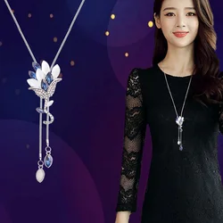 2025 New Flower Tassel Long Necklace Temperament Women Pendant Dress Accessories Sweater Necklace Korean Jewelry