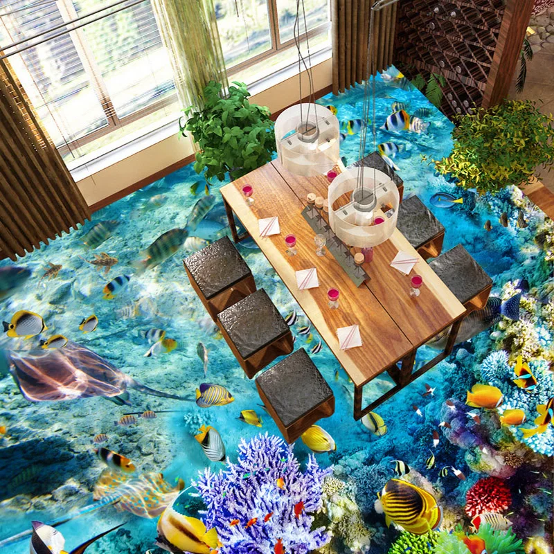 Custom Flooring Mural Wallpaper Undersea World Fish Coral Toilets Bathroom Bedroom 3D Floor Murals PVC Waterproof Self-adhesive