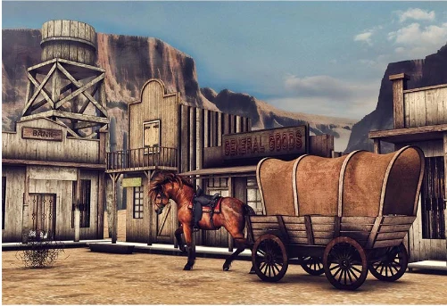 

7x5FT Wild West Saloon Barn Goods Ware Horse Cart Hotel Mountain Custom Photo Background Studio Backdrop Vinyl 220cm x 150cm