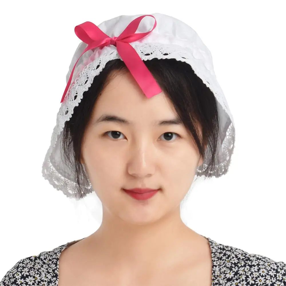 White Bonnet Hat Headdress Women Maid Cosplay Accessory Vintage Maid MOP Headpiece