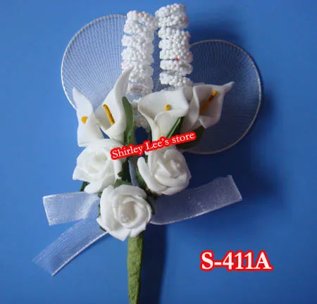 

120 X Pretty Small Calla Llily,rose And Nylon Net Leaves Pick W/Bow , Bomboniere Flower ,GIFT BAG DECOR.(EMS Free Shipping)*