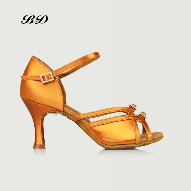 Profession Dance Shoes Ballroom Women Latin Shoes Women Girl Sandals BD 236 Authentic 3 Buckles Direct HEEL 7.5CM 2018 NEW Satin