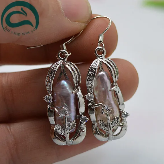 2018 Fashion Purple Natural Freshwater  Pearl Earrings Hot Seling 925 Sterling Silver Jewelry Natural Color Fine Earrings