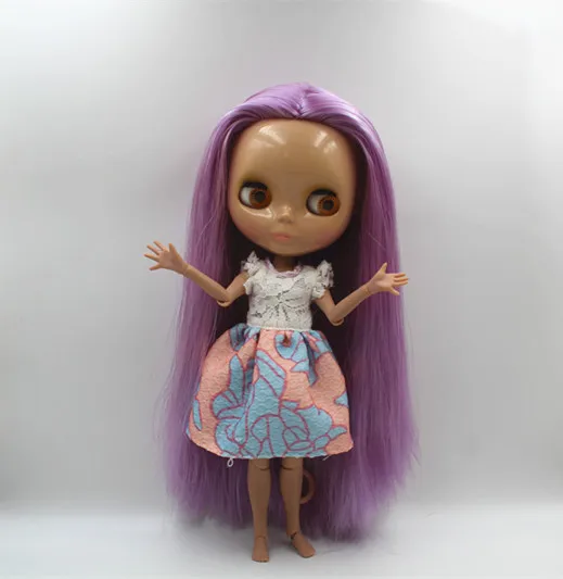 

Blygirl Nude doll violet straight hair multi-joint body 19 joints Tan skin DIY dolls can replace the body