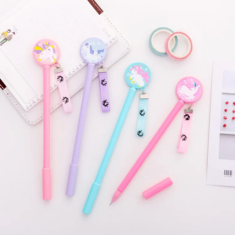 36 PCs Korea Cartoon Unicorn Ribbon Black Ink Pen Student Writing Gel Ink Pen Office Black Pen Stationery Wholesale