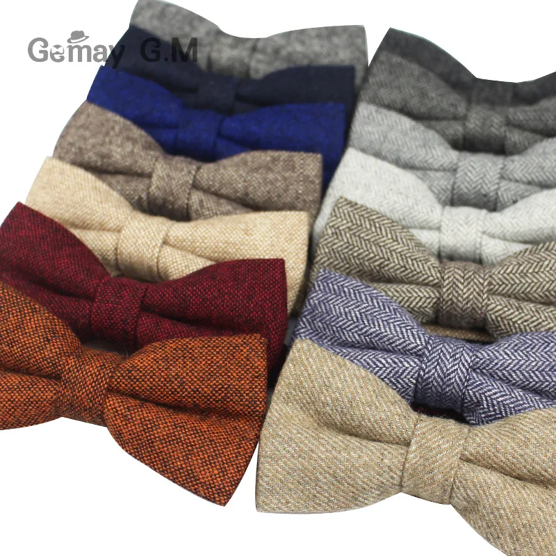 Nieuwe Aankomst Wol Strikjes voor Mannen Casual Wol Bruidegom Strikjes Hoge Kwaliteit Effen Kleur Verstelbare Winter Bowtie voor Bruiloft