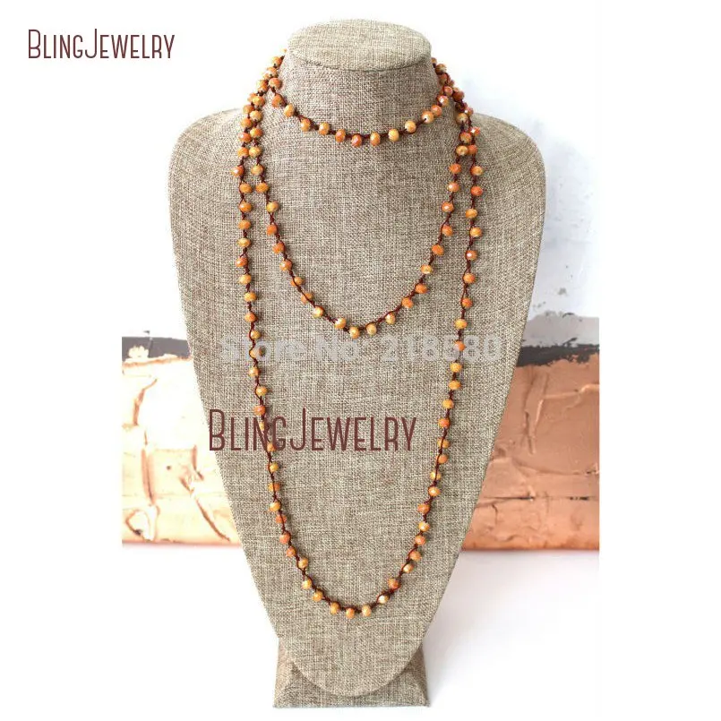 Boho chic Knot Beads Necklace   Crystal  Layering Long  NM23837