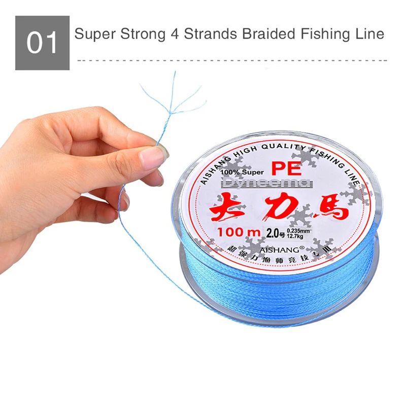 100m Extreme Strong 4 Strands PE Braided Fishing Line 8LB - 90LB Grey Multifilament Fishing Line For Lure Carp Match Sea Fishing