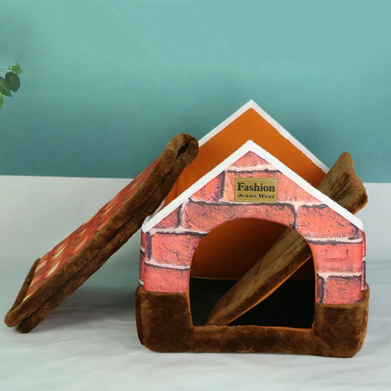 Pet Dog House Warm And Cozy Cat Bed Vintage Brick Puppy Sofa Kennel Nest With Cushion Dog Cat Bed For Small Medium Dogs