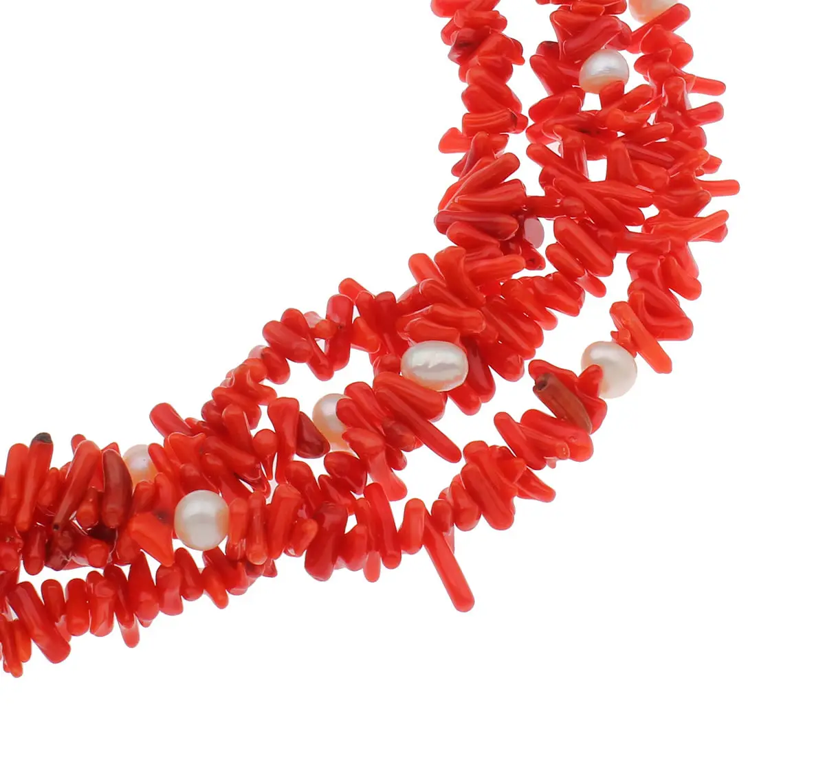 Twisted Red Coral & Pearl necklace Multi-strand Style - Women's necklace