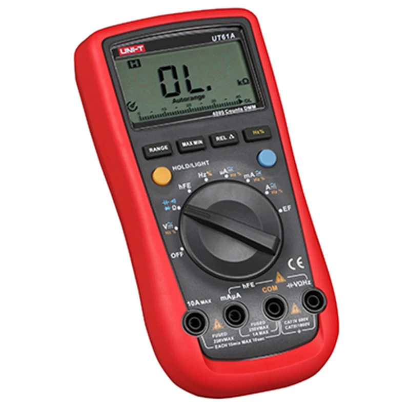 UNI-T UT61A DMM Digital Multimeter Auto Range Data Hold AC DC Voltage Current Ammeter NCN Tester with LCD Backlight