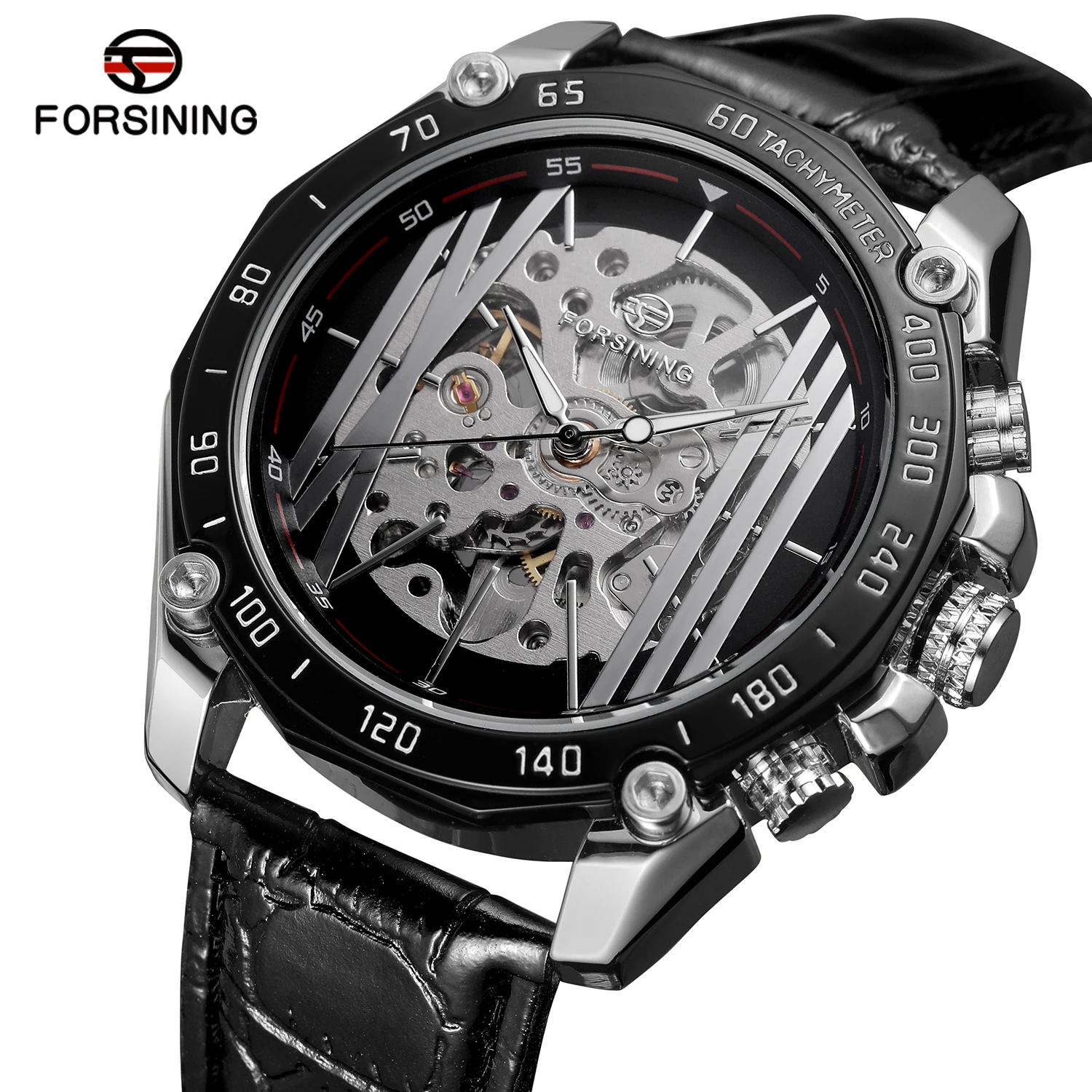 2019 Fashion Forsining Top Brand Military Sport Clock Design Automatic Transparent Leather Skeleton Mens Mechanical Wrist Watch