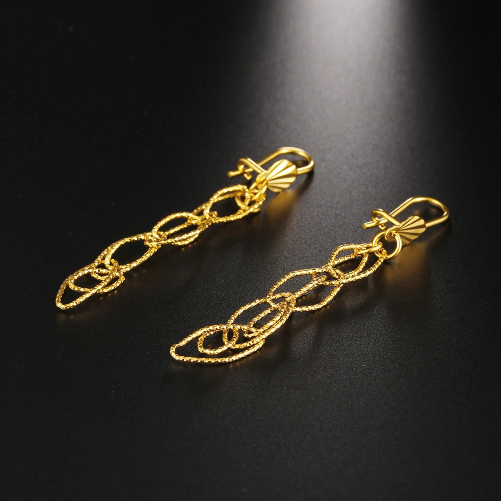 Ethlyn Jewelry Twisted Earrings Yellow Gold Color Arab Dubai Earring Dangle Jewelry for Women Daily Use E85