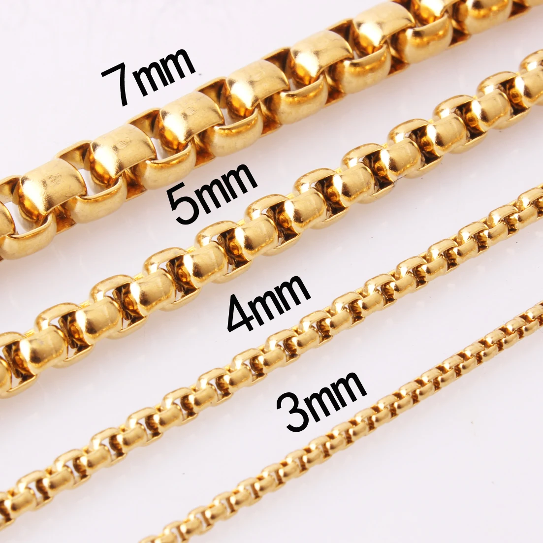 

Wholesale 3/4/5/7mm Wide Necklace For Women Men Stainless Steel Gold Color Box Chain Women's Necklace 16-32"