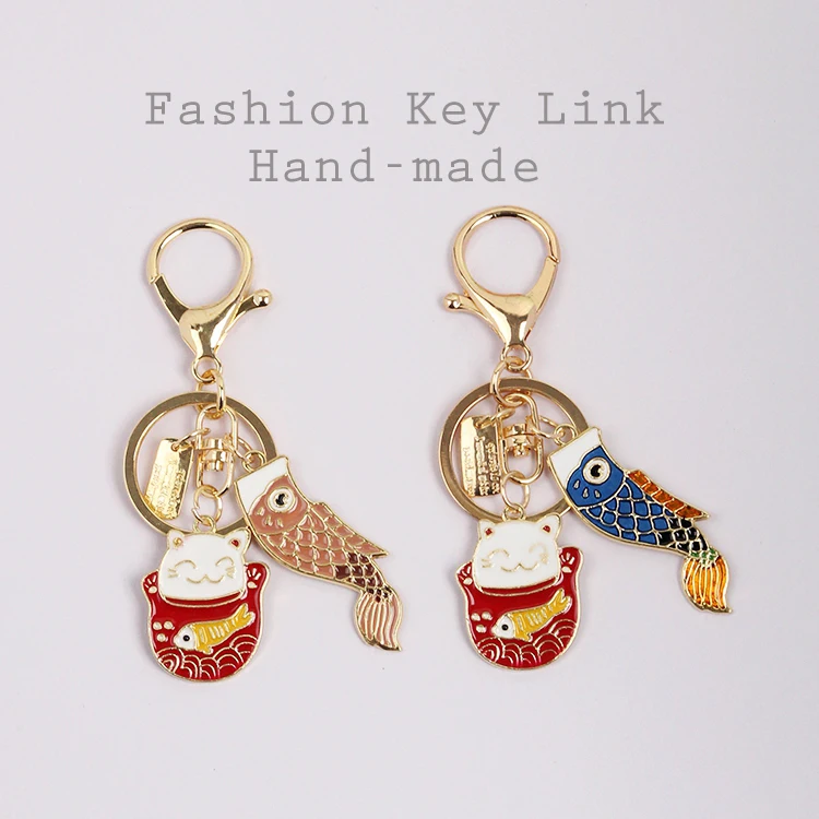 omamori Fortune Fortune Cat Lucky Fish Metal Pendant Good-luck Blessing Keyrings Keychain Charm Bag Pendant Gift J13