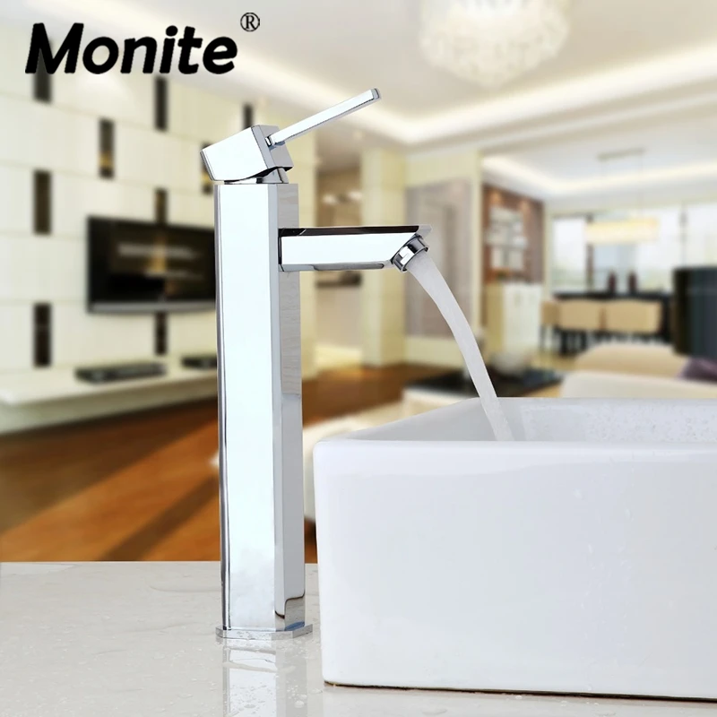 

Monite Bathroom Faucet Chrome Finish Countertop Taps Bathroom Basin Sink Faucet Kitchen Hot & Cold Water Mixer Polish