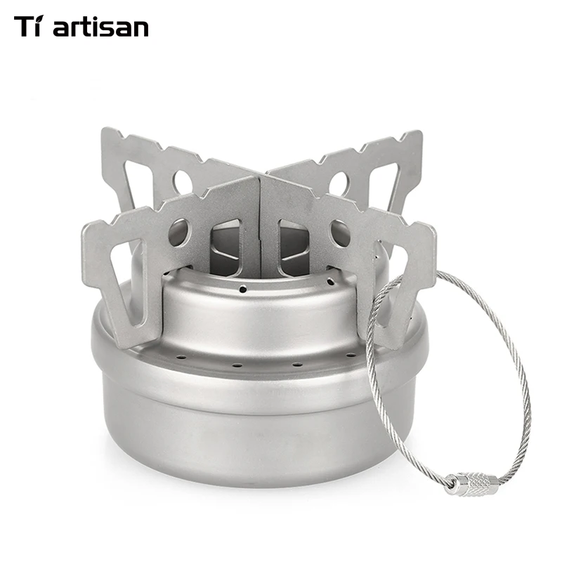 Tiartisan Outdoor Camping Hiking  Mini Liquid Alcohol Stove Ultralight Portable Titanium Stove with Rack