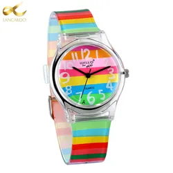 LANCARDO-Montre à quartz arc-en-ciel pour femme, marque de Noël, montre-bracelet en silicone pour fille, horloge de luxe