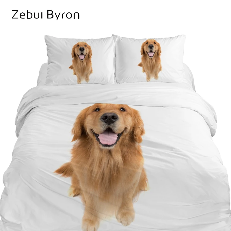 

3D Luxury Bedding Set King/Eruo Size,Custom Print Comforter/Quilt/Duvet Cover Set,Kids Baby Child Bed Set Animal golden Dog