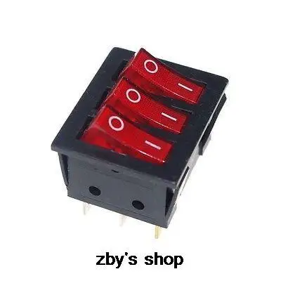 5 xDPDT  Red Light Illuminated Round Rocker Switch Three Position 9 Terminals