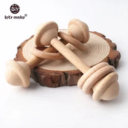 Let's Make 10pc Wooden Teether Rattle Squeaker Infant Wooden Teether Food Grade Wooden Teething Sensory Activity Teether Rattles