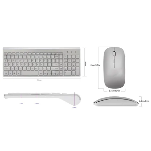 Imagen 2 del producto Teclado y ratón inalámbricos ultradelgados para negocios, Combo de 102 teclas de bajo ruido para Mac, Pc, Win XP/7/10, Tv Box