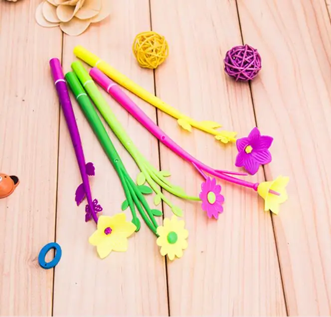 50pcs/lot 23cm Novelty Blooming Flowers Soft Gel Ink Writing Pens Study Office Materials Kids Birthday Party Take-home Favor