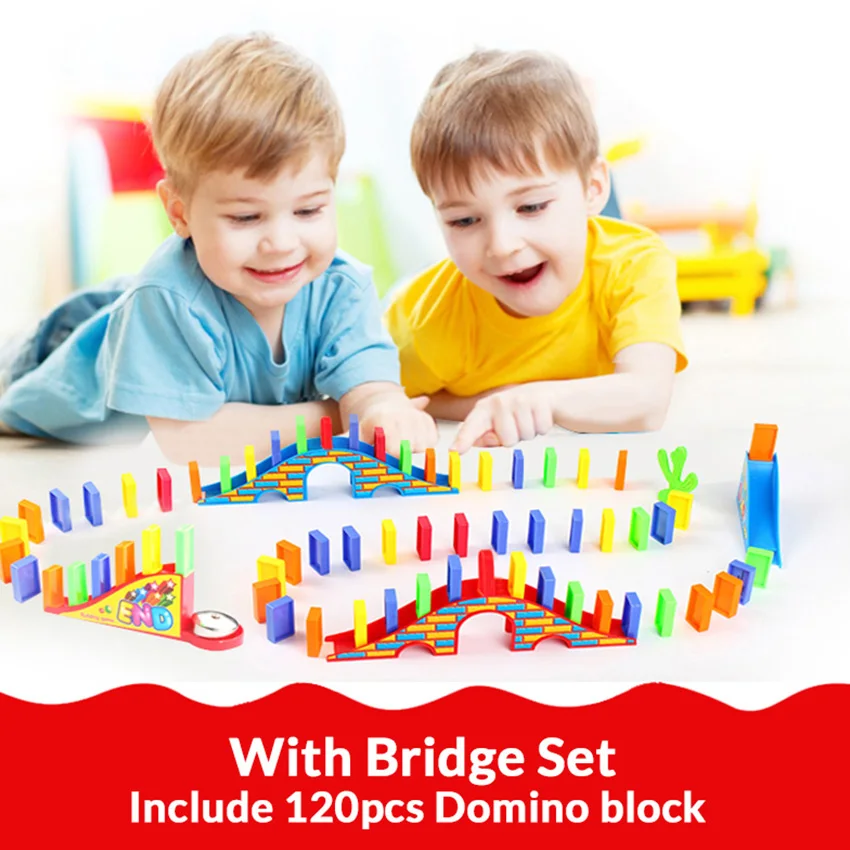 Colorful 120pcs Domino Blocks Elevator Springboard Bridge Catapult dominoes Set manipulative ability Gift toys for children Kids