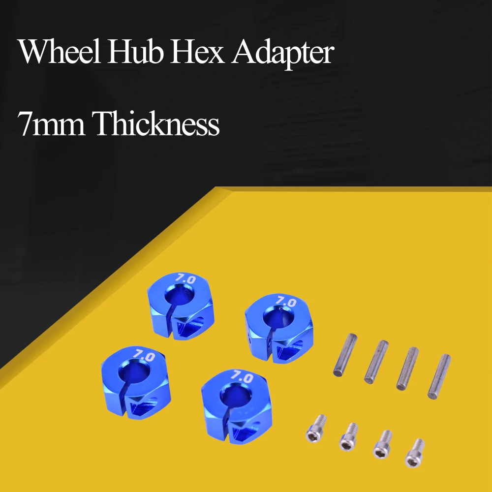 4PCS Aluminum 7mm Thickness Wheel Hex 12mm Drive Blue With Pins and amp for Screws HSP HPI Tamiya 1:10 RC Car Wheels Rim