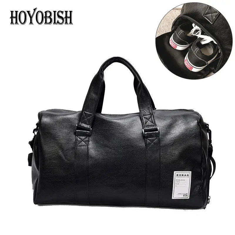 

HOYOBISH Korean Style Men Travel Duffle Bags Waterproof Leather Handbags Shoulder Bag For Women Large Capacity Weekend Bag OH301