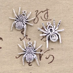 12pcs Charms Spider Halloween 25x26mm Antique Silver Color Pendants DIY Necklace Crafts Making Findings Handmade Tibetan Jewelry