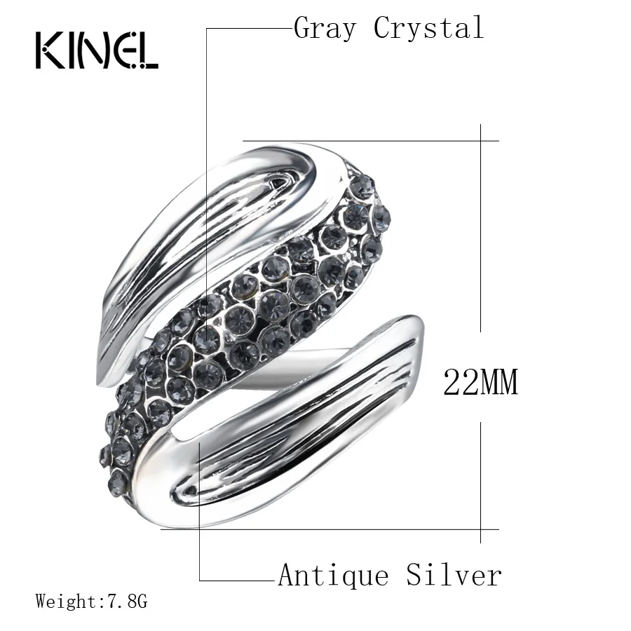 Kinel 2017 New Gray Crystal Rings For Women  Antique Silver Color Retro Jewelry Unique Party Gift