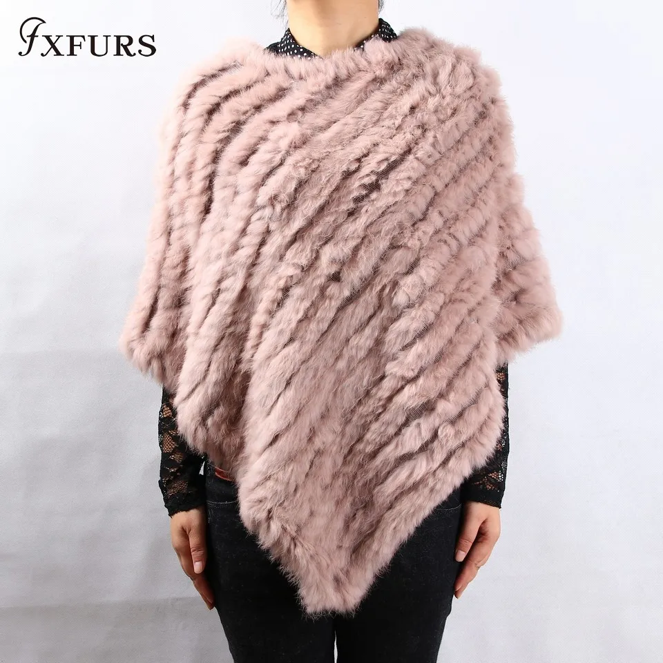 FXFURS Hot Sale Winter Women's Rabbit Fur Poncho Fur Pullover Triangle Rabbit Fur Shawl  Fashion Vest New Colorful Rabbit Gilets