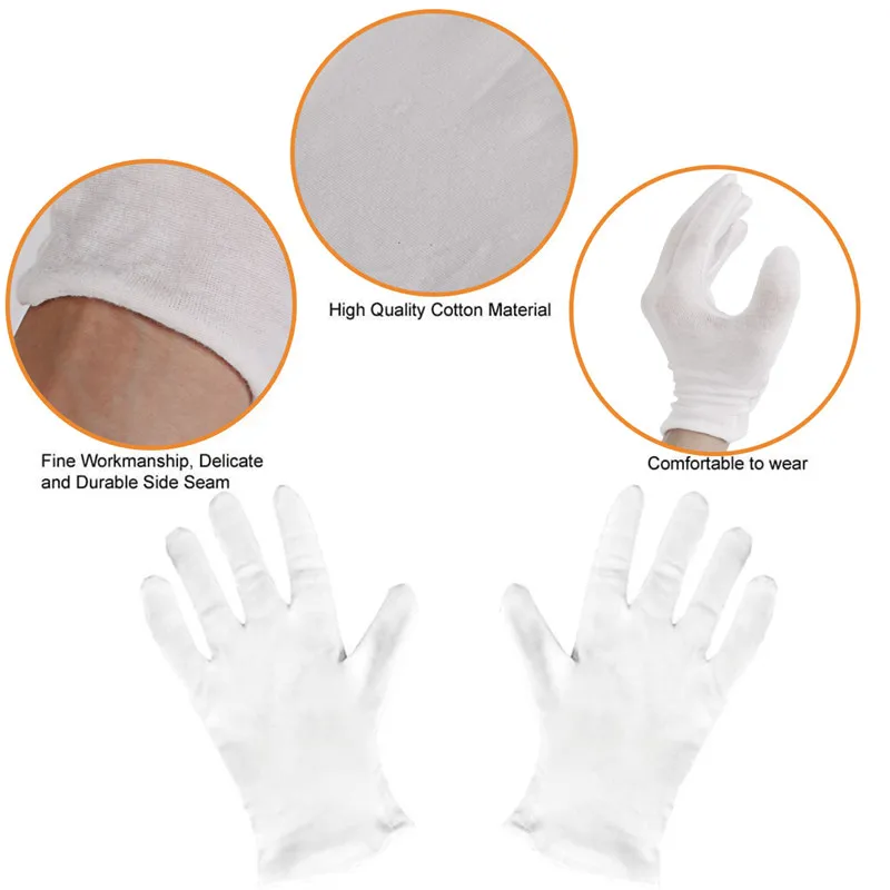 12 Pairs Reusable Cotton Working Gloves Soft Gloves for Dry Hand Moisturizing Cosmetic Eczema Hand Spa Coin Jewelry Inspection