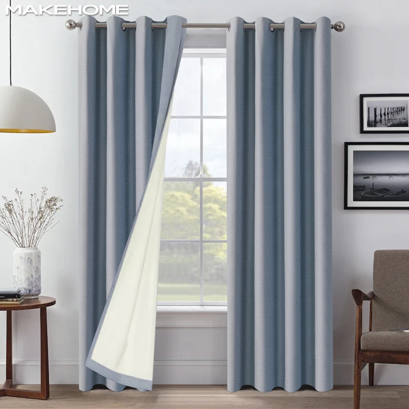 

MAKEHOME Cotton Linen 100% Blackout Curtains For Bedroom Top Grade Thermal Curtains for Living Room Kitchen Soft Fabric Drapes