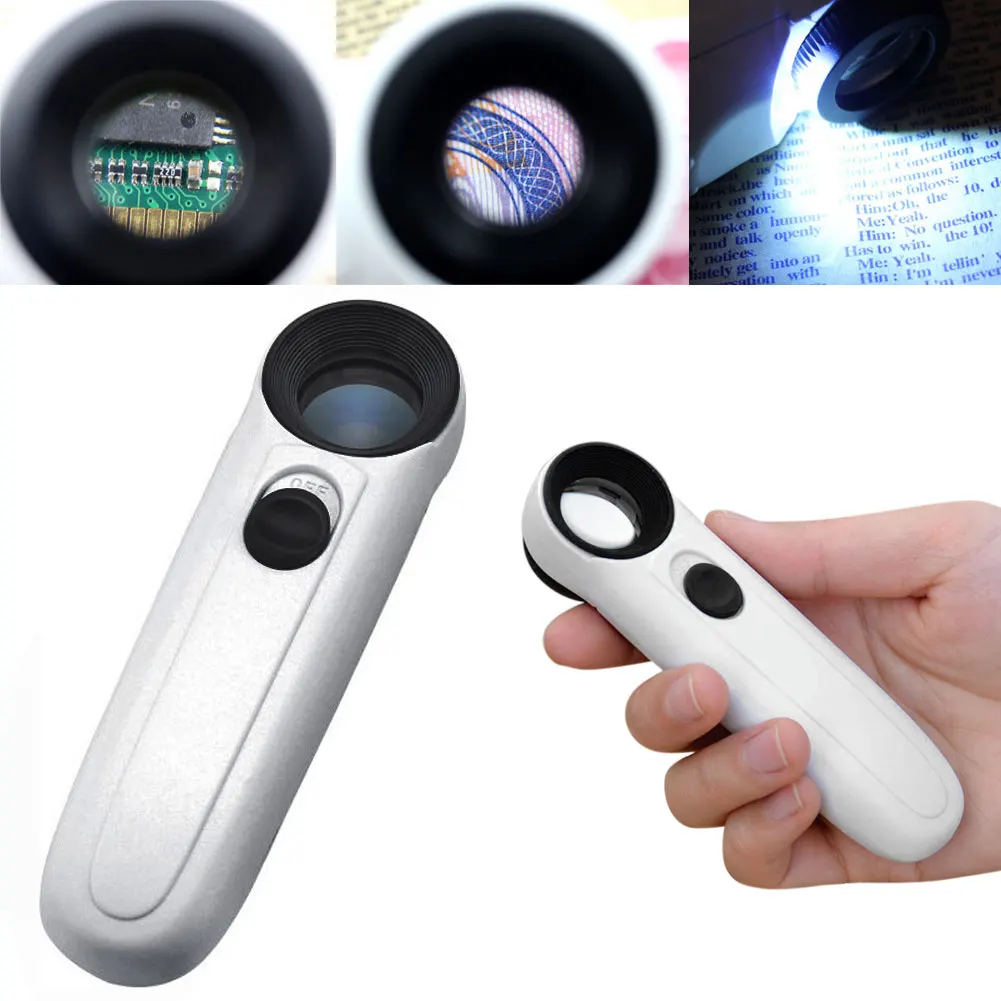 Handheld AAA 40x LED Light Microscope Magnifier Magnifying Glass Loupe professional For Jewelry Stamps Coin Collectors document