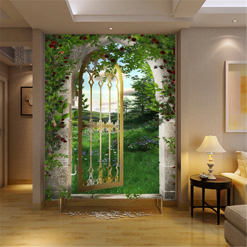 custom wallpaper mural field space to develop path extending false door Roman Arch wallpapers papel de parede para quarto